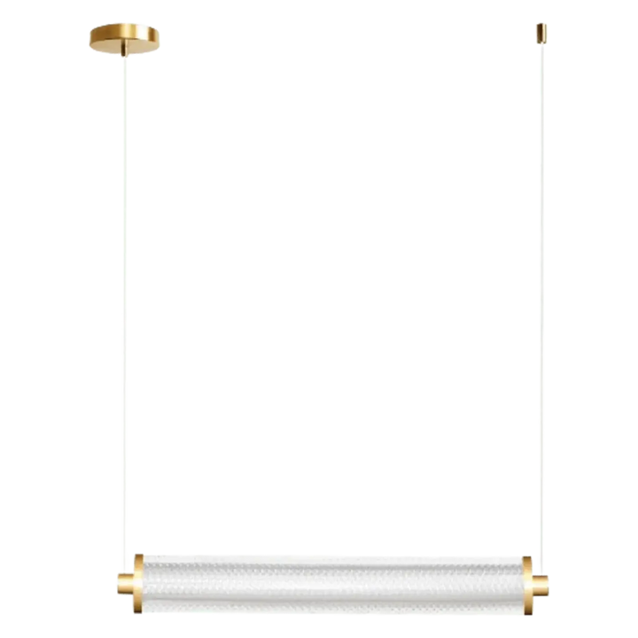 Suspension luminaire horizontale tiffany lumineuse avec corps acrylique clair et accents metalliques dore