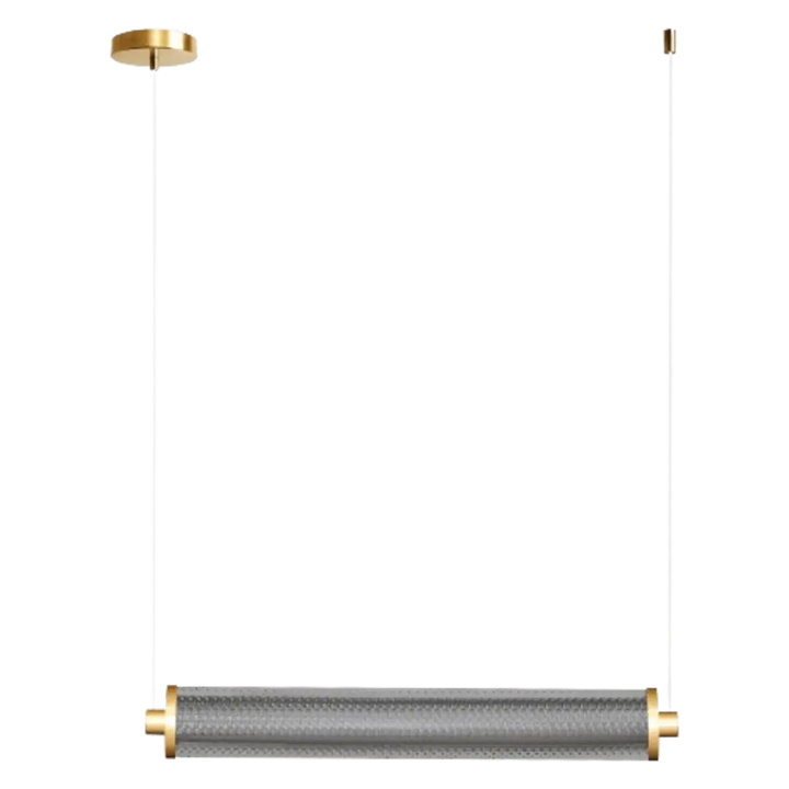 Suspension luminaire horizontale tiffany avec abat-jour en verre cylindrique texturé et finition en laiton brossé lumineux plus