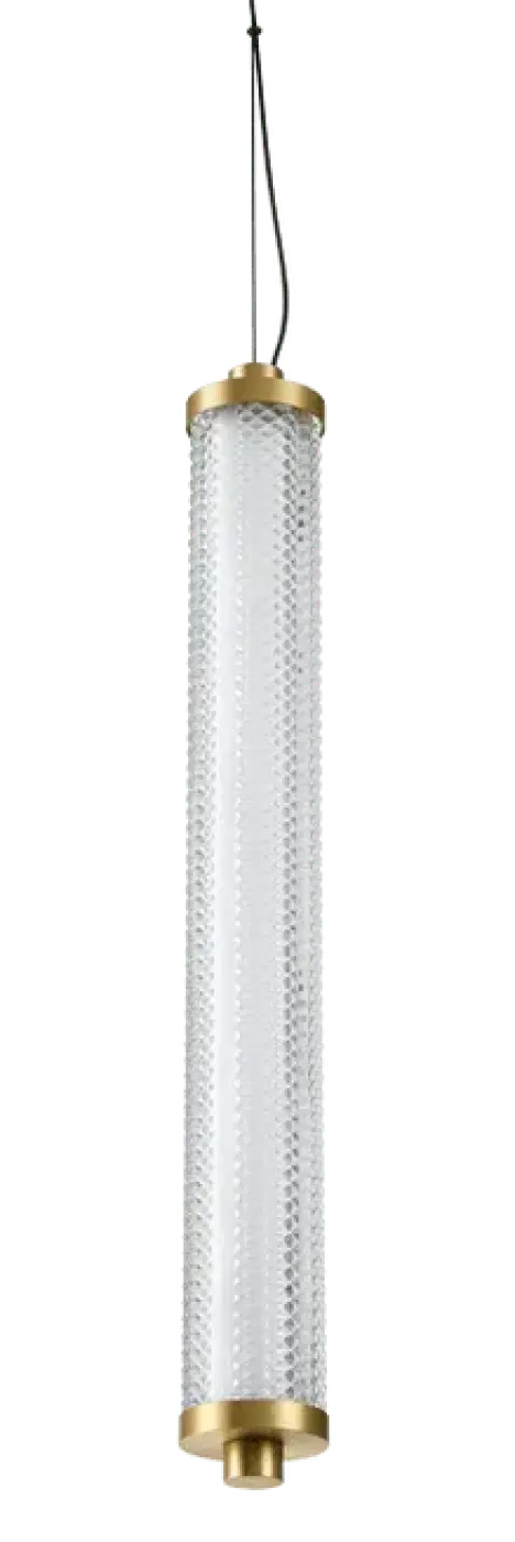 Suspension tiffany verticale lumineuse cylindrique en verre texturé et métal doré pour un éclairage élégant