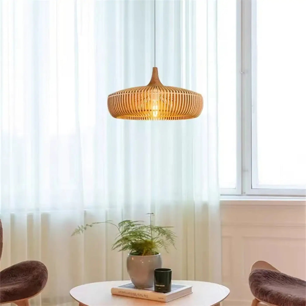 Suspension tissé en bois naturel design contemporain chic