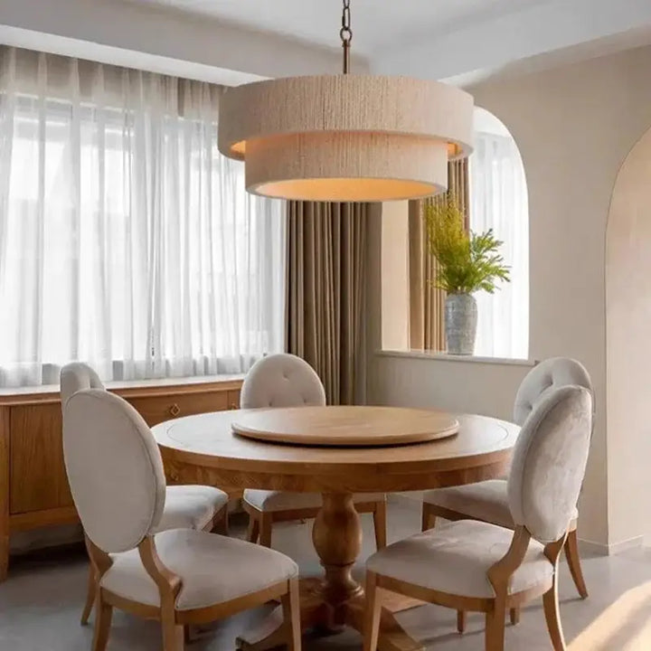 Suspension Rotin Beige Double Abat Jour Moderne