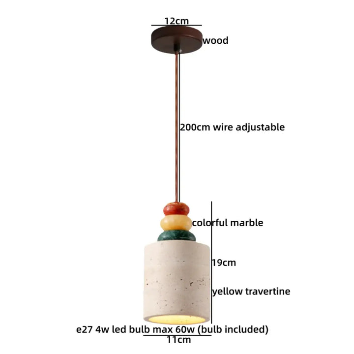 Suspension en travertin jaune et bois multicolore naturel