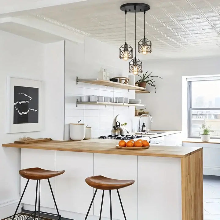 Suspension Trio Noire Style Industriel À Cages Géométriques

