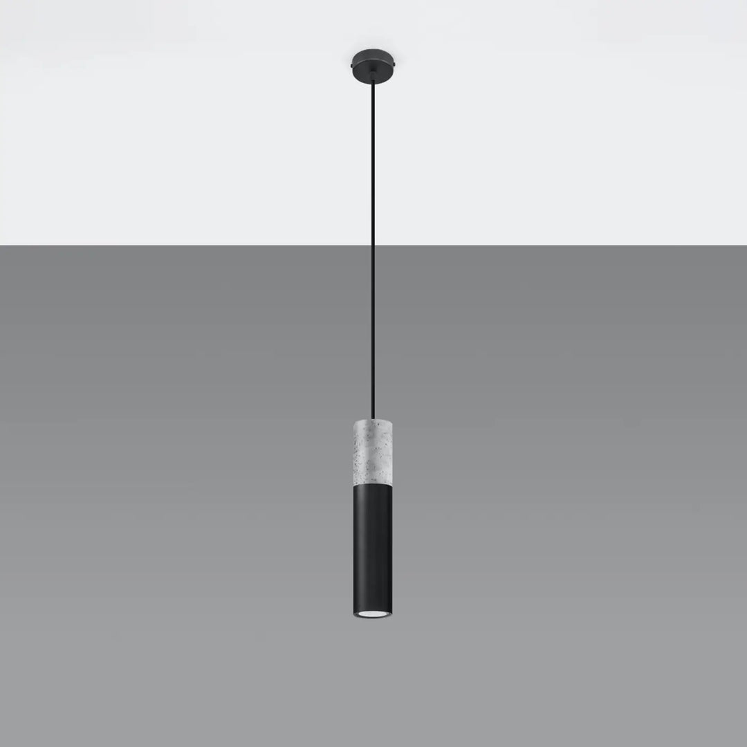 Suspension Borgio tube en acier noir et béton gris, éteinte