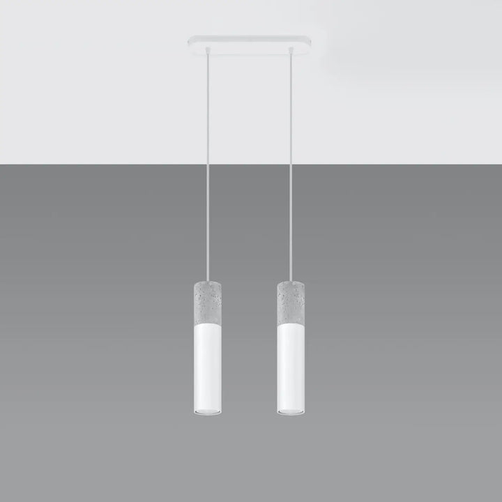 Suspension Borgio tube en acier blanc et béton gris, éteinte