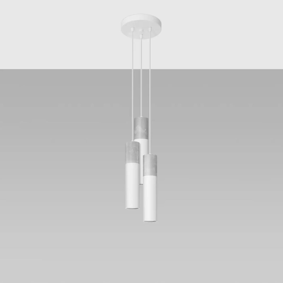 Suspension Borgio tube en acier blanc et béton gris, éteinte