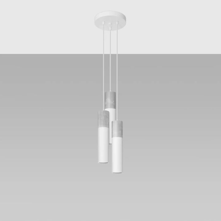 Suspension Borgio tube en acier blanc et béton gris, éteinte