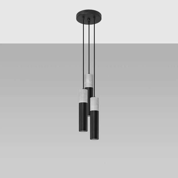 Suspension Borgio tube en acier noir et béton gris, éteinte