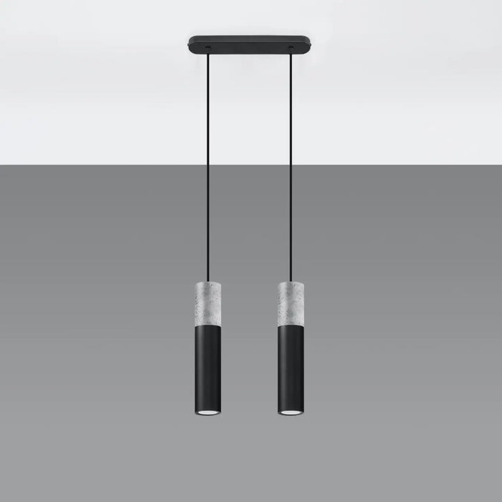 Suspension Borgio tube en acier noir et béton gris, éteinte