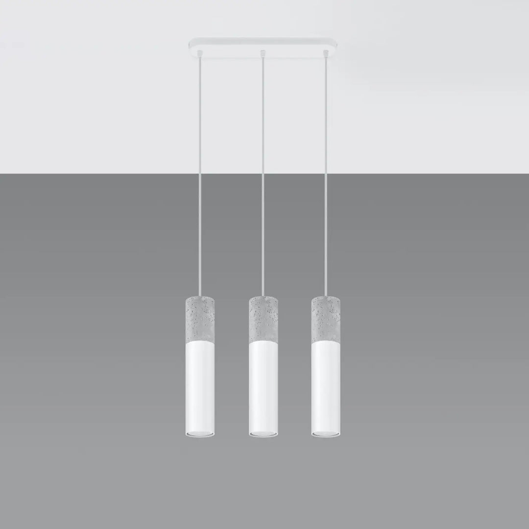 Suspension Borgio tube en acier blanc et béton gris, éteinte
