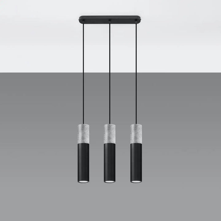 Suspension Borgio tube en acier noir et béton gris, éteinte