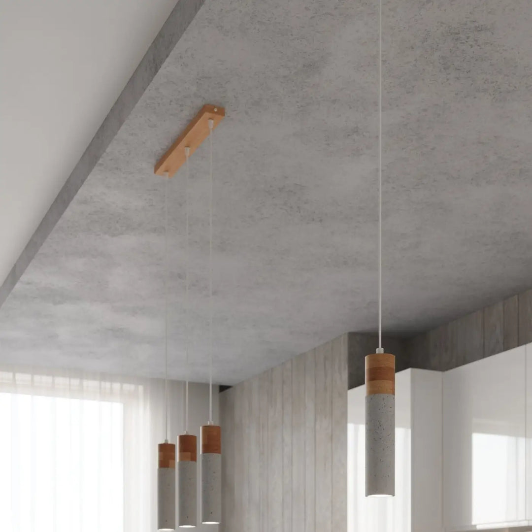 Suspension Zane en béton gris et bois naturel dans un intérieur contemporain