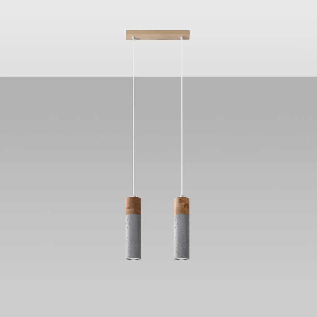 Suspension Zane en béton gris et bois naturel, éteinte