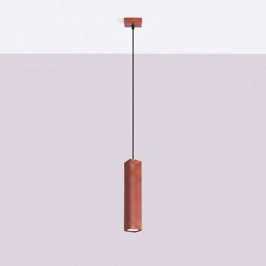 Suspension Rayo ocre rouge à tube cannelé, éteinte