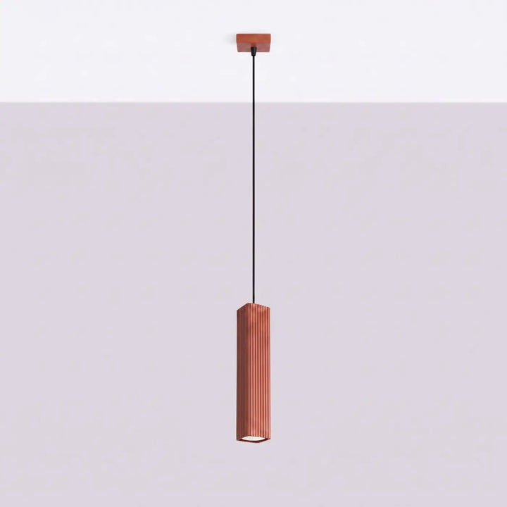 Suspension Rayo ocre rouge à tube cannelé, éteinte