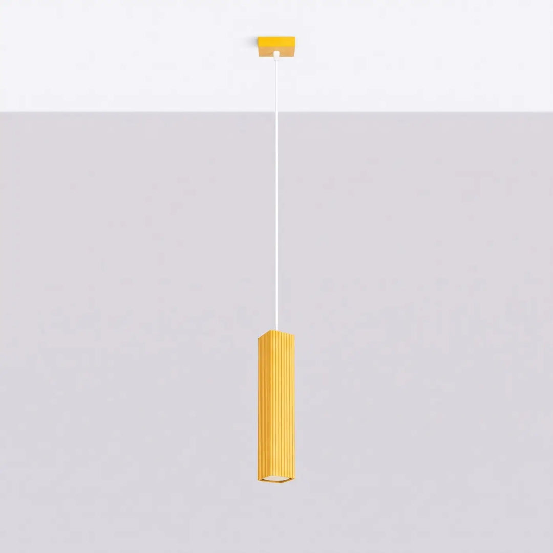 Suspension Rayo jaune à tube cannelé, éteinte