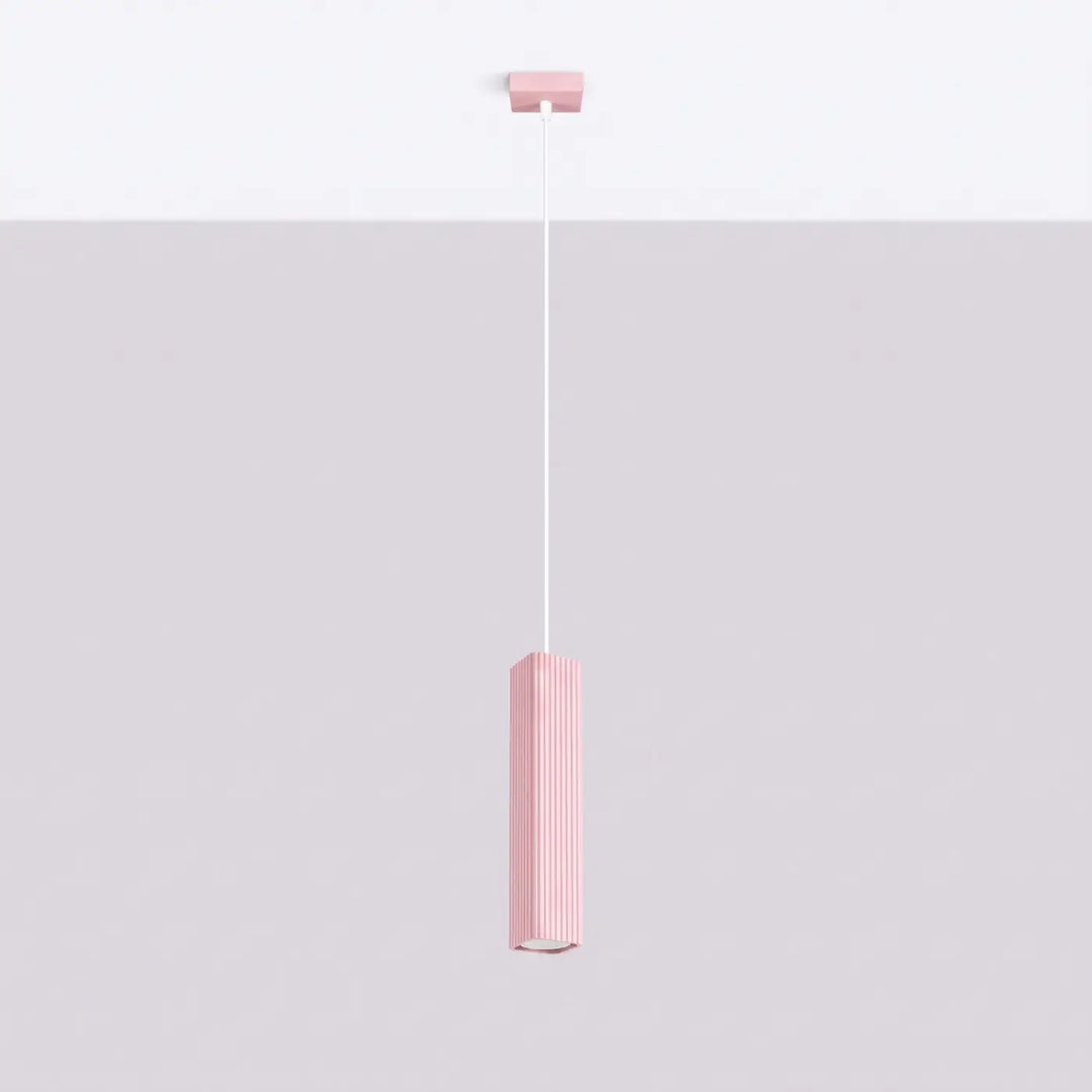 Suspension Rayo rose à tube cannelé, éteinte