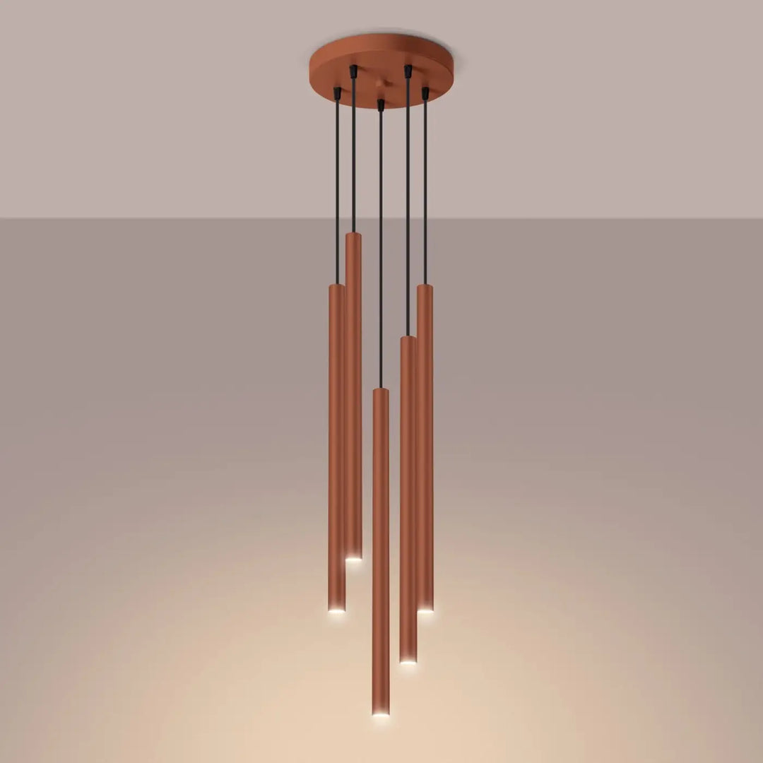 Suspension Pastelo à tube fin ocre rouge, allumée