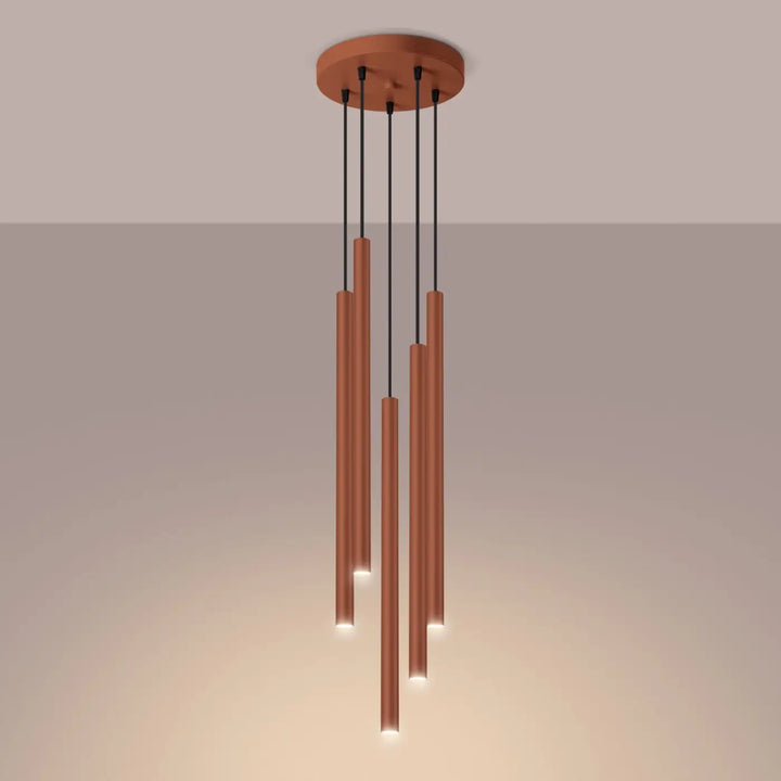 Suspension Pastelo à tube fin ocre rouge, allumée