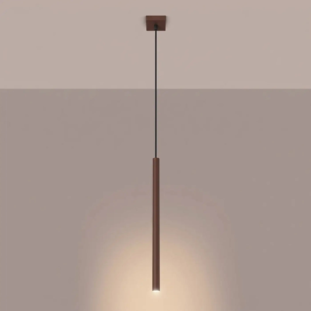 Suspension Pastelo à tube fin marron, allumée