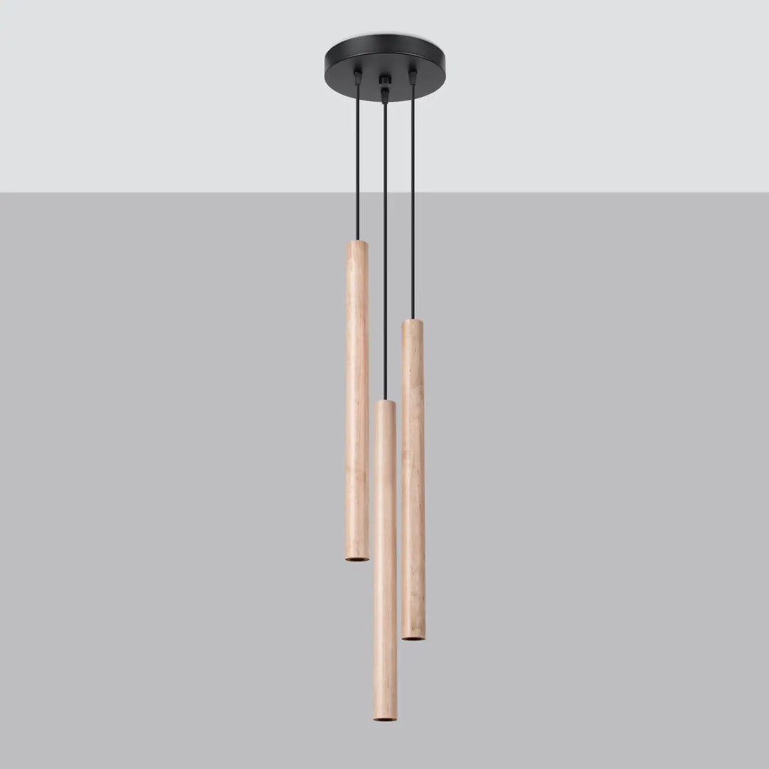 Suspension Pastelo à tube fin en bois naturel, éteinte