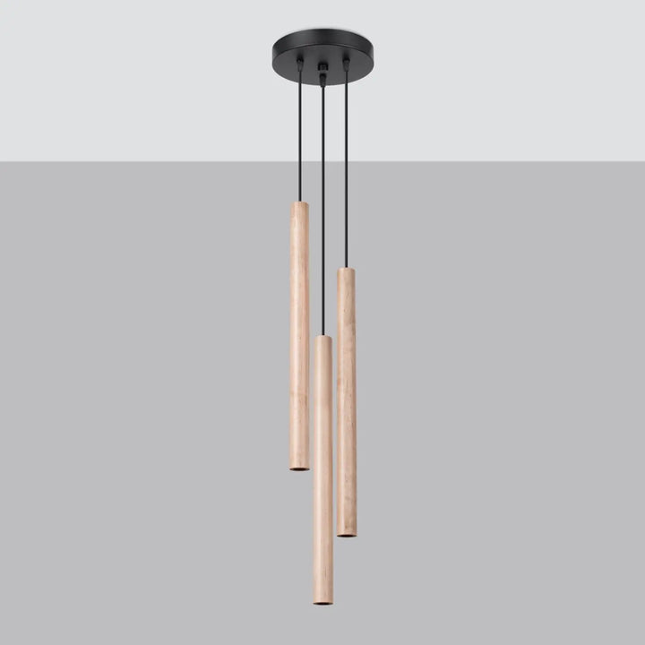 Suspension Pastelo à tube fin en bois naturel, éteinte
