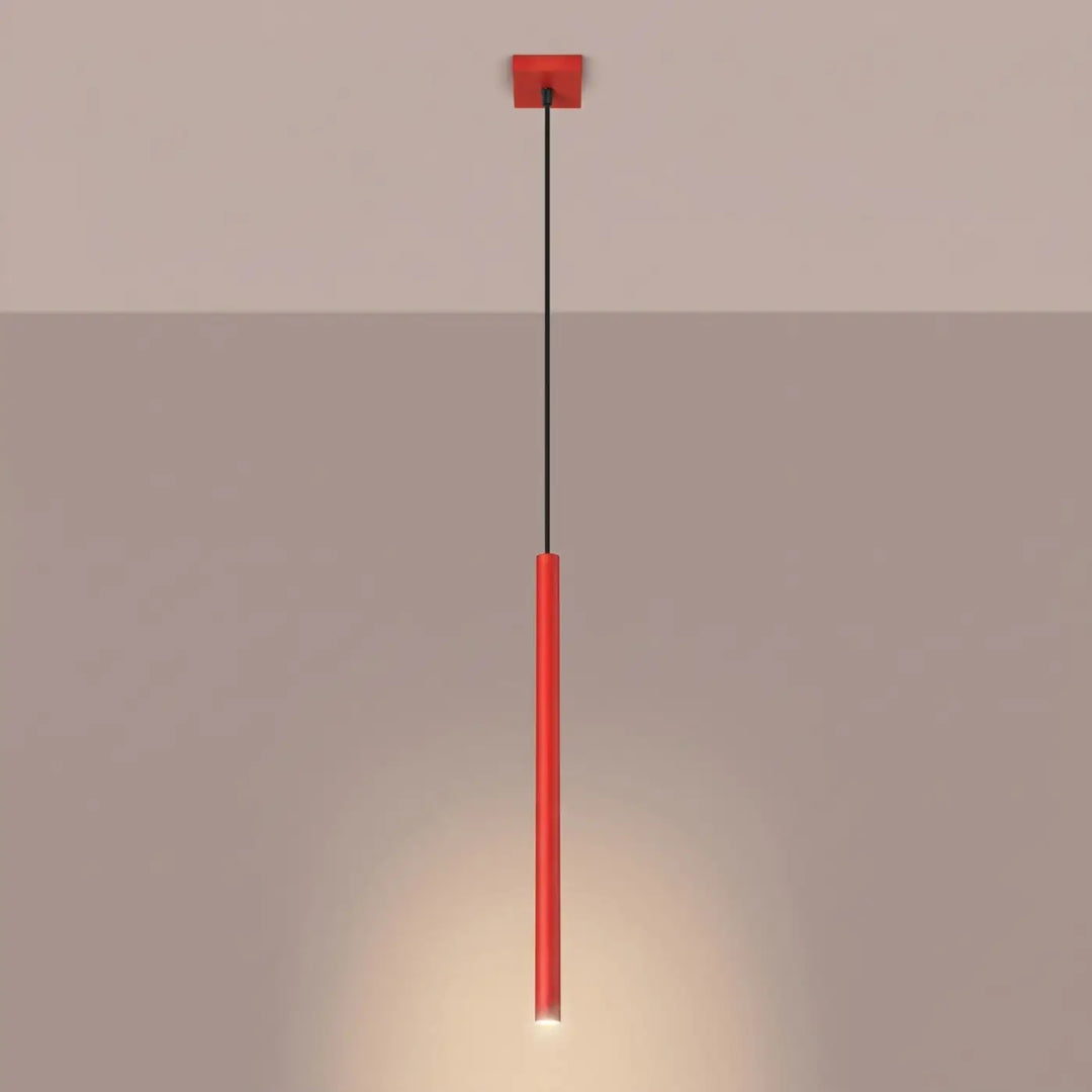 Suspension Pastelo à tube fin rouge, allumée