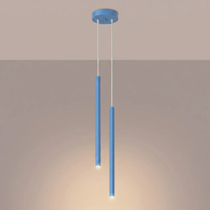 Suspension Pastelo à tube fin bleu clair, allumée