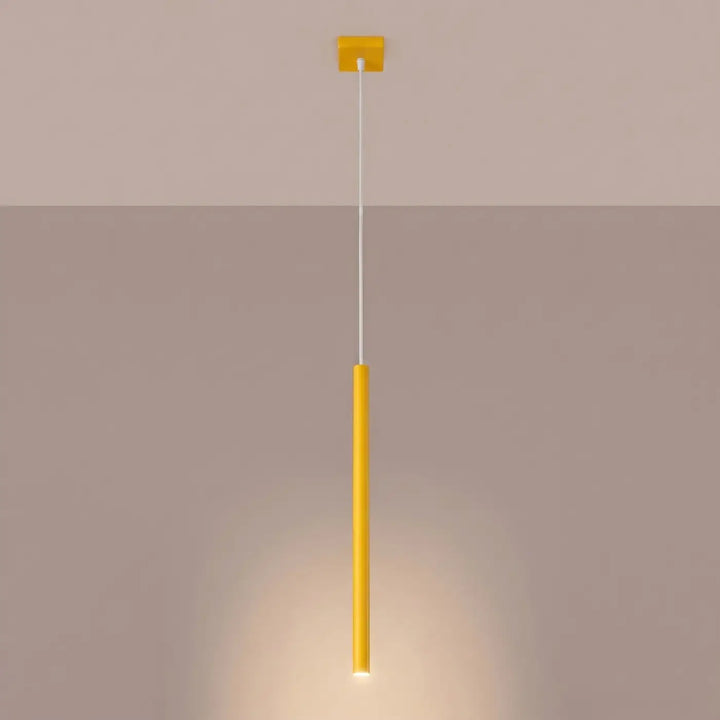Suspension Pastelo à tube fin jaune, allumée