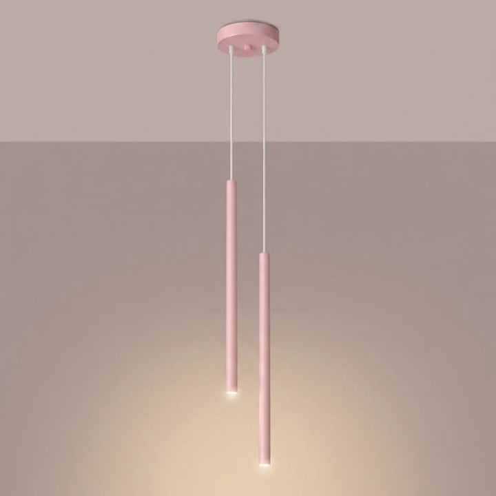 Suspension Pastelo à tube fin rose, allumée