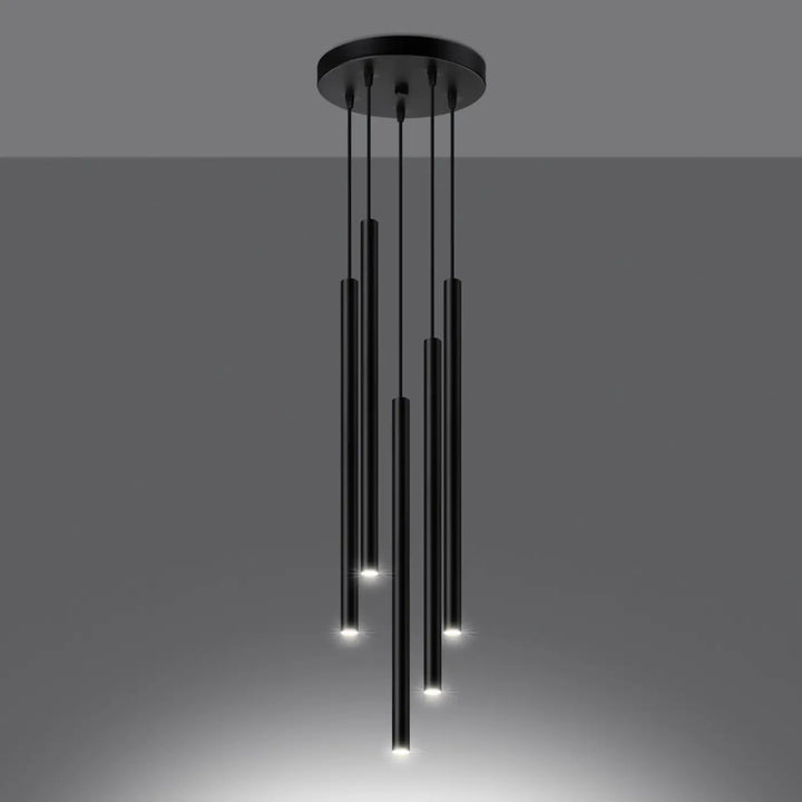 Suspension Pastelo à tube fin noir, allumée