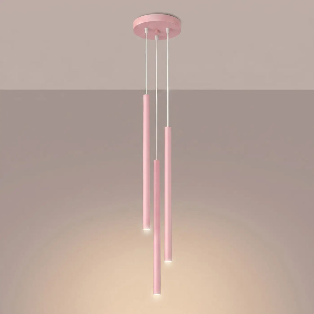Suspension Pastelo à tube fin rose, allumée