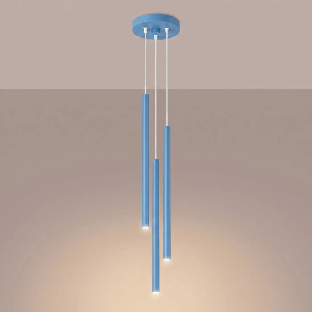 Suspension Pastelo à tube fin bleu clair, allumée