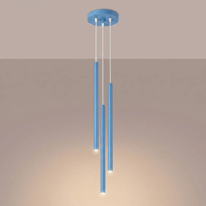 Suspension Pastelo à tube fin bleu clair, allumée