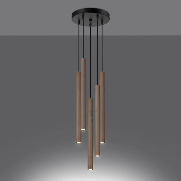 Suspension Pastelo à tube fin en bois naturel, allumée