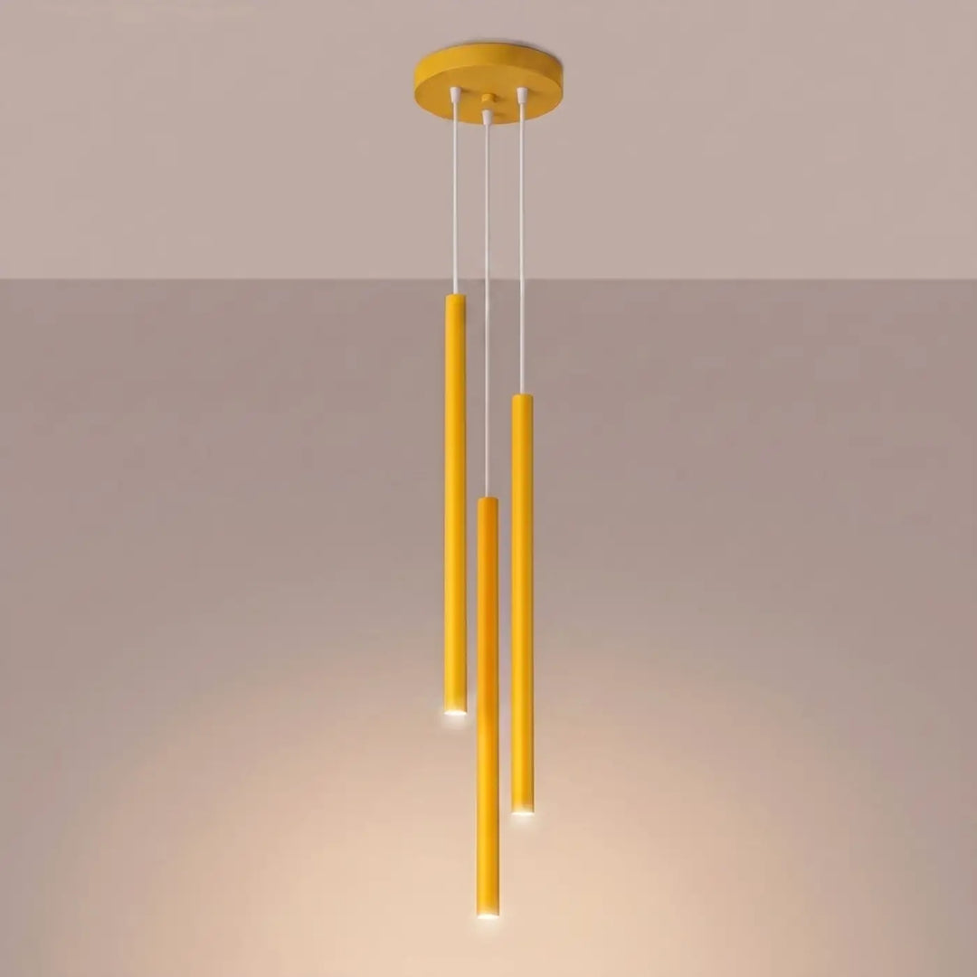 Suspension Pastelo à tube fin jaune, allumée