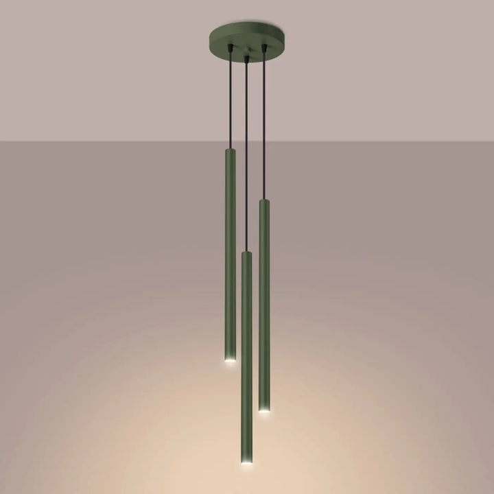 Suspension Pastelo à tube fin vert olive, allumée