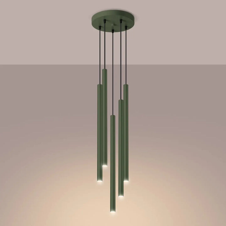 Suspension Pastelo à tube fin vert olive, allumée