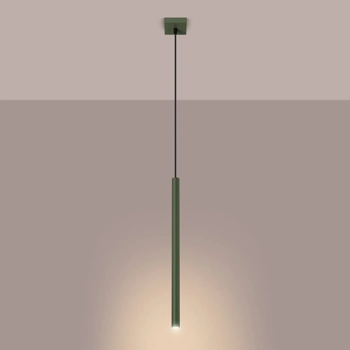 Suspension Pastelo à tube fin vert olive, allumée