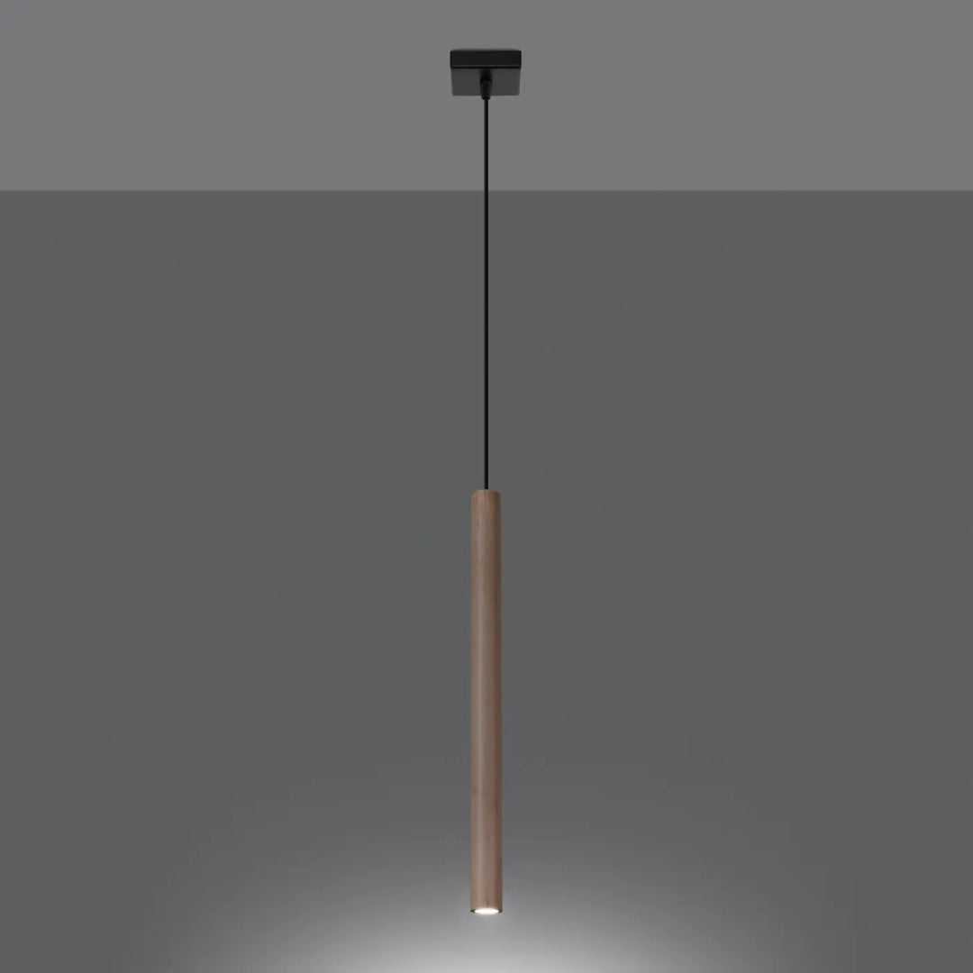 Suspension Pastelo à tube fin en bois naturel, allumée