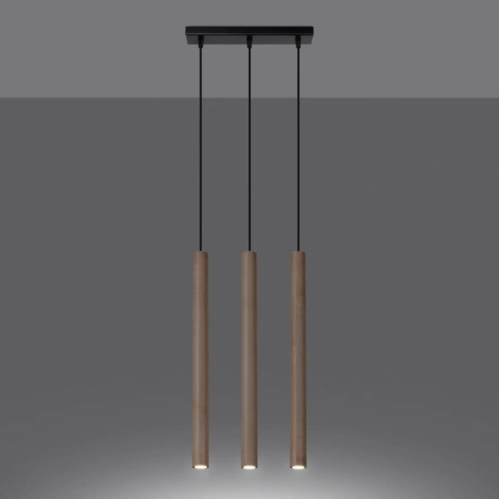Suspension Pastelo à tube fin en bois naturel, allumée