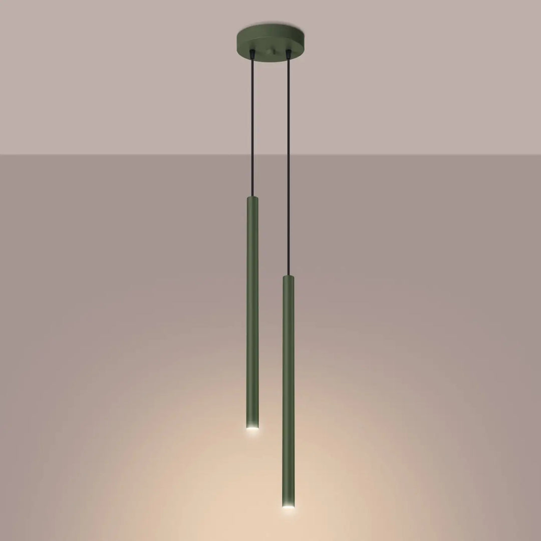 Suspension Pastelo à tube fin vert olive, allumée