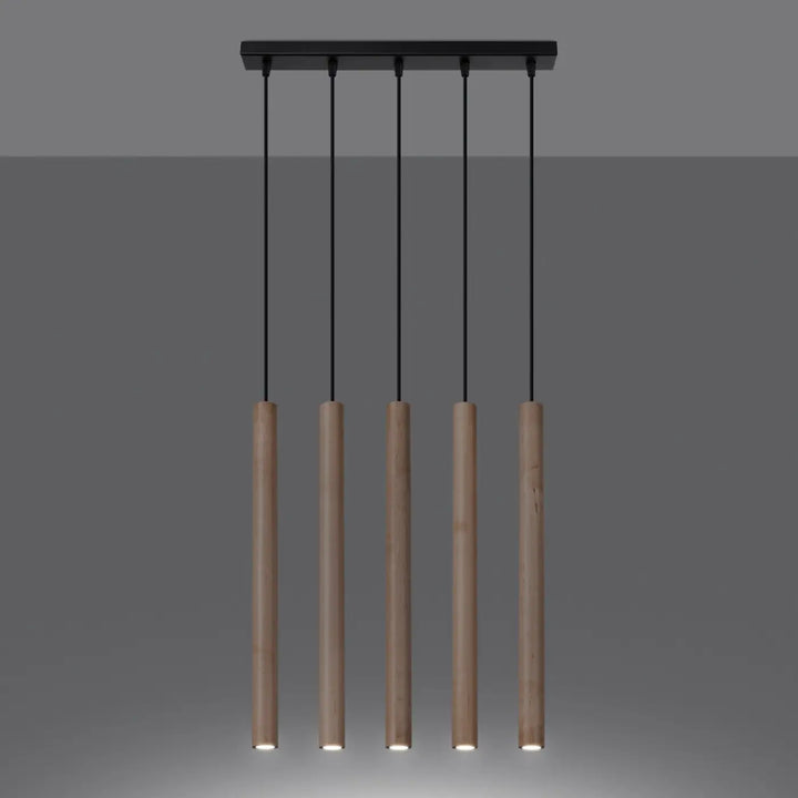 Suspension Pastelo à tube fin en bois naturel, allumée