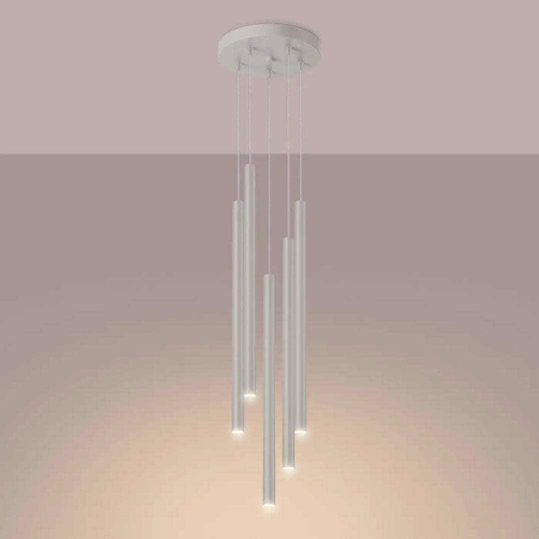 Suspension Pastelo à tube fin beige, allumée