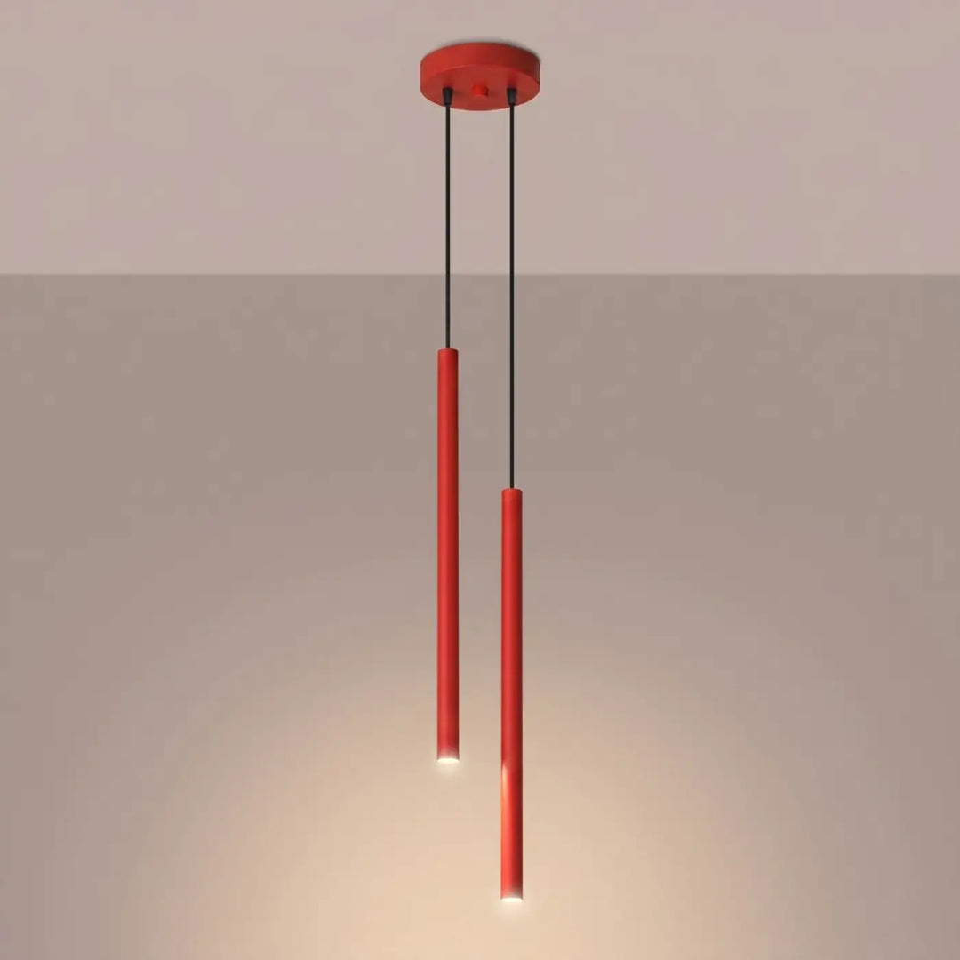 Suspension Pastelo à tube fin rouge, allumée
