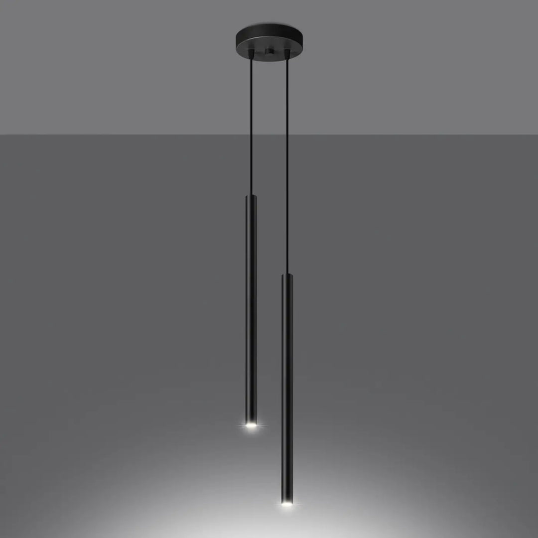 Suspension Pastelo à tube fin noir, allumée