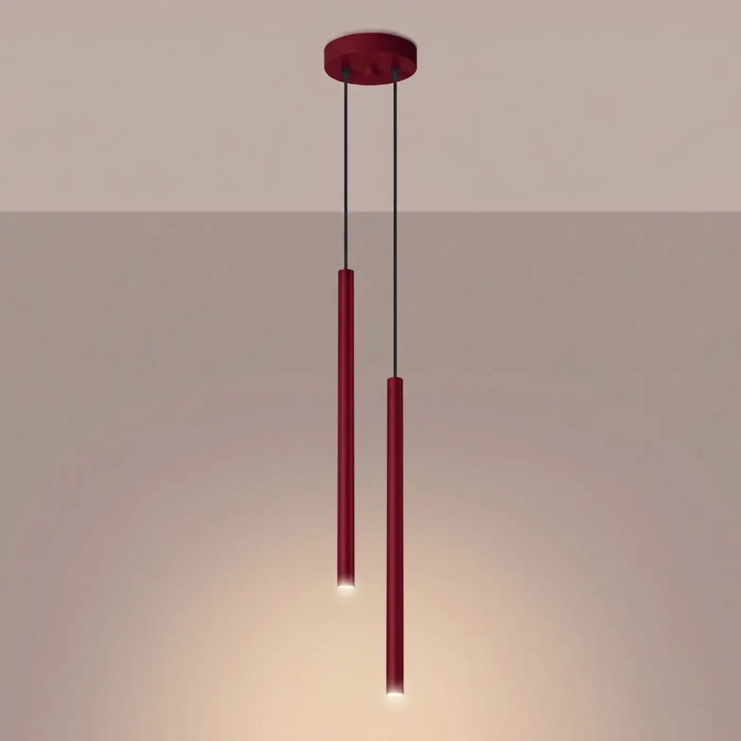 Suspension Pastelo à tube fin bordeaux, allumée