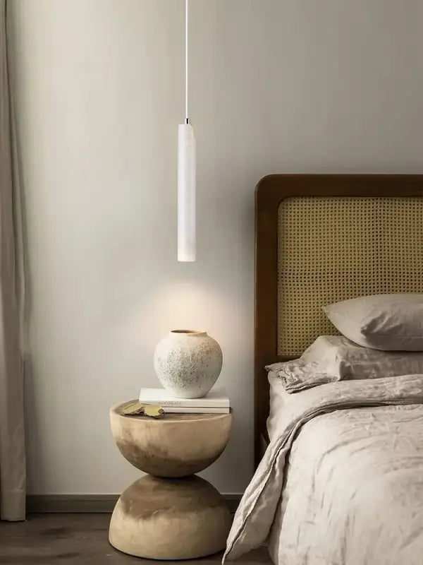 Led Pendant Lamp Long Tube Wood Ceiling Lamp Japan Style Quiet Wind Bedroom Bedside Chandelier Retro Modern travertine
