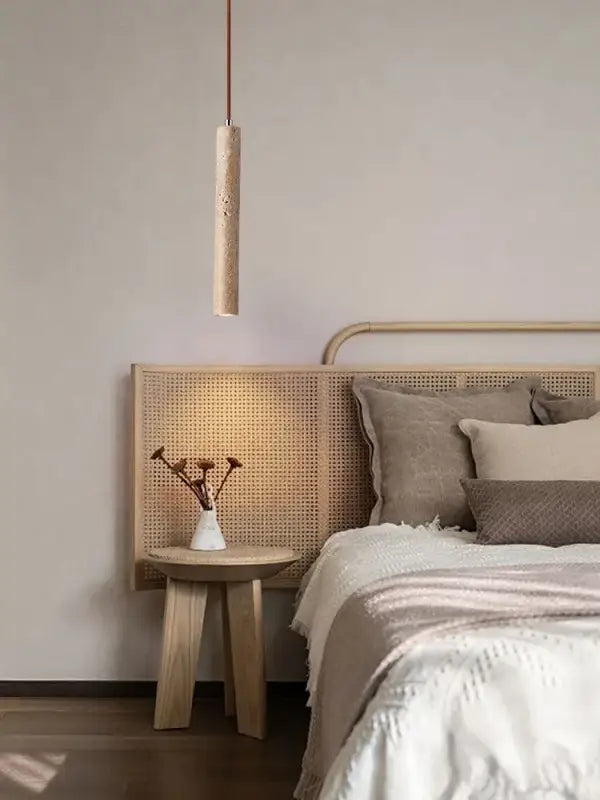 Led Pendant Lamp Long Tube Wood Ceiling Lamp Japan Style Quiet Wind Bedroom Bedside Chandelier Retro Modern travertine