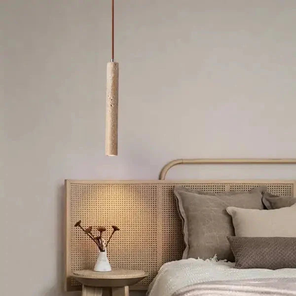 Led Pendant Lamp Long Tube Wood Ceiling Lamp Japan Style Quiet Wind Bedroom Bedside Chandelier Retro Modern travertine